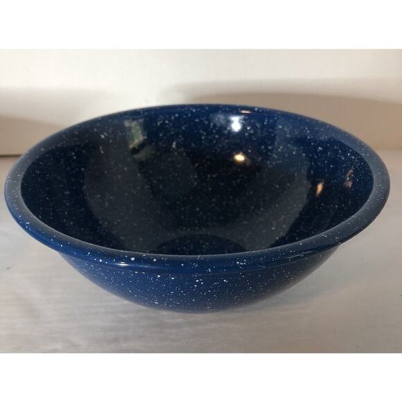 Enamelware Blue White Speckle Metal Outdoors Camping RV Cowboy 3 Bowls & 2 Cups - Picture 8 of 13